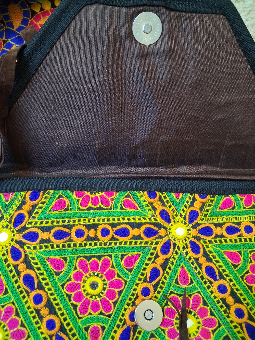 Boho Embroidered Fringe Crossbody Bag - Brown & Multi - Picture 5 of 5
